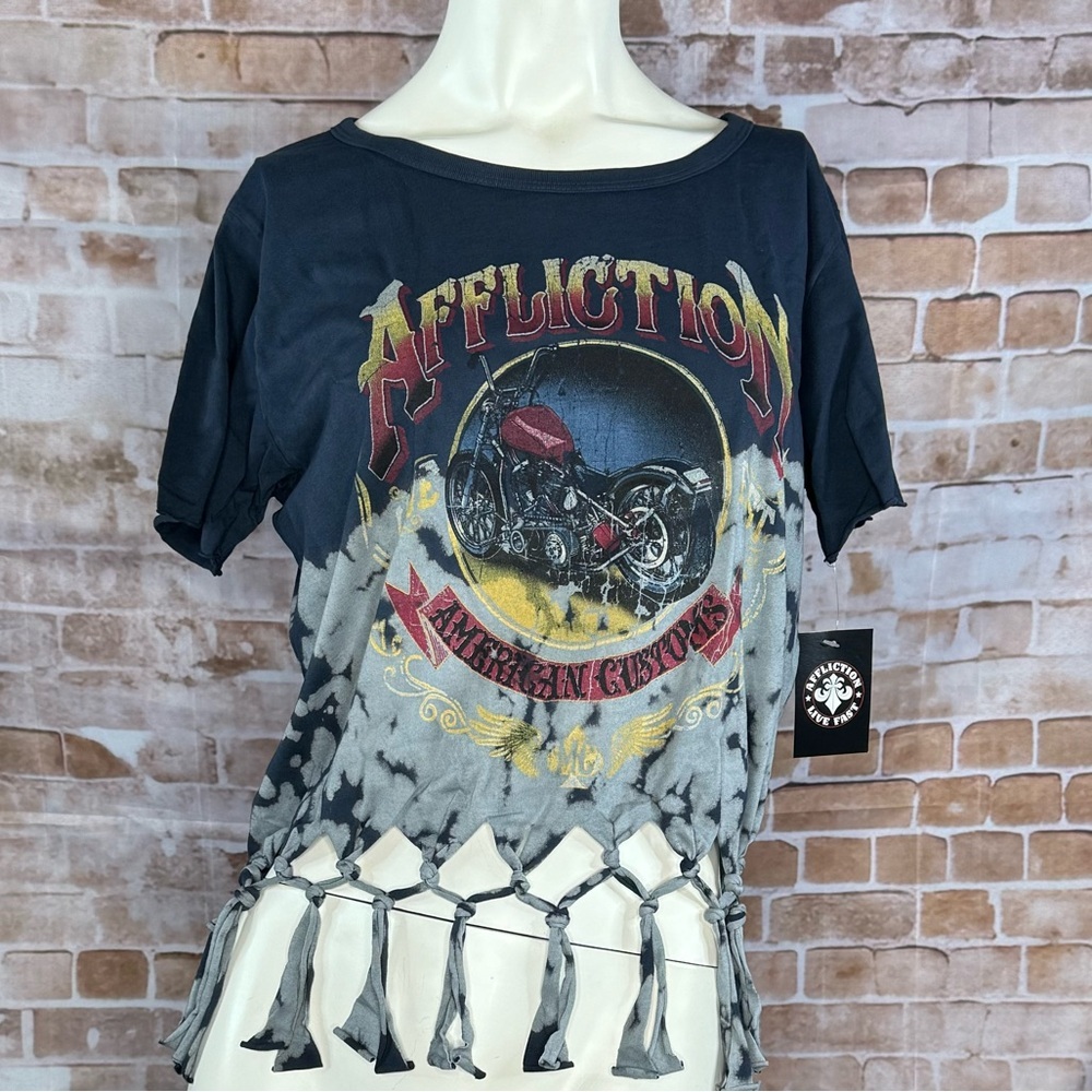 Affliction Women’s Graphic Short Sleeve Knotted T-Shirt- L / 2XL -NWT